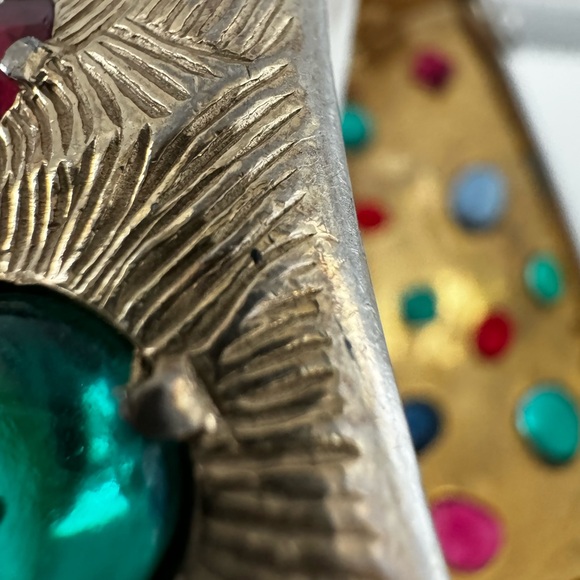 Vtg Castlecliff Cuff Bracelet Gold Tone Wide Unfoiled Glass Cabochons Crystals - Picture 11 of 14